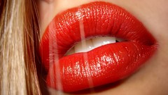 Woman teeth lips blondes red lipstick