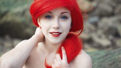 Woman The Little Mermaid pale mermaids blue eyes red lipstick 