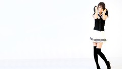 Woman tie asians skirts brown eyes brunettes pigtails thigh 