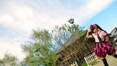 Woman tie asians skirts pigtails touhou cosplay video games 