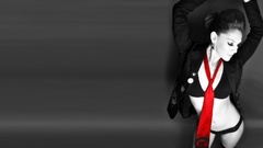 Woman tie brunettes bra panties striped lingerie striped 