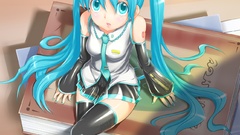 Woman tie skirts blue hair blue eyes hatsune miku vocaloid 