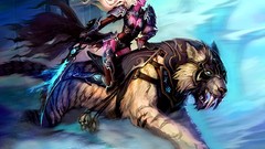 Woman Tigers Swords world of warcraft Night Elf fantasy art 