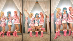 Woman tile blondes blue hair pink hair cosplay miyuko