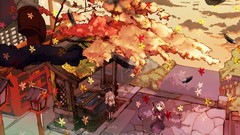 Woman touhou autumn leaves