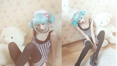 Woman Toys spikes collar stripes stockings blue hair striped 