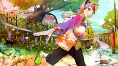 Woman Trees cats blue