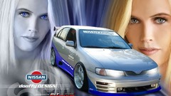 Woman tuning Nissan blondes models artwork girls with cars