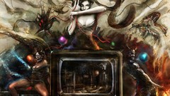 Woman TV horns masks artwork fantasy art