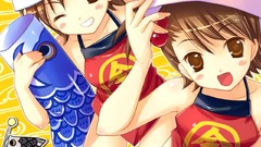 Woman twins anime girls wink idolmaster futami mami futami ami