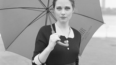 Woman Umbrellas Actress zooey deschanel grayscale