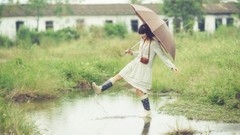 Woman Umbrellas asians