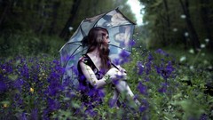 Woman Umbrellas girls in nature