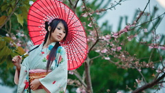 Woman Umbrellas kimono asians Japanese clothes