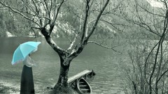 Woman Umbrellas lakes