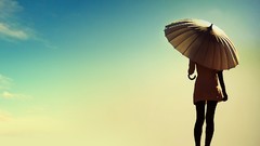 Woman Umbrellas lonely skies