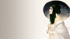 Woman Umbrellas Profile kimono long hair black hair Simple 