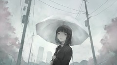 Woman Umbrellas sad monochrome crying school uniforms short 