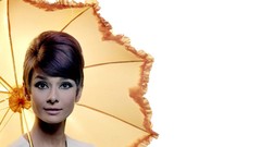 Woman Umbrellas white background Audrey Hepburn Actress