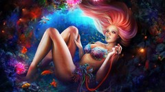 Woman underwater multicolor artwork fantasy art
