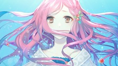 Woman underwater pink hair long hair brown eyes vocaloid 