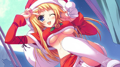 Woman upskirt Christmas underboobs