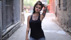 Woman urban tattoos brunettes piercings portraits