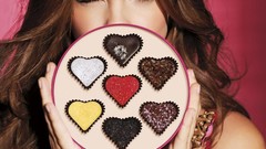 Woman valentines day blue eyes brunettes models cleavage 