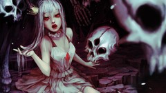 Woman Vampires white hair red eyes skulls crowns