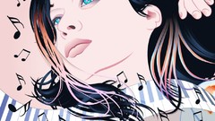 Woman vectors piano keys musical notes