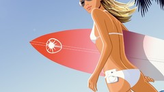 Woman vectors surfing surfboards