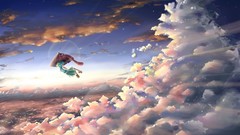 Woman video games clouds
