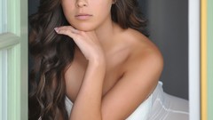 Woman vintage lingerie brunettes nude boobs topless Nina James