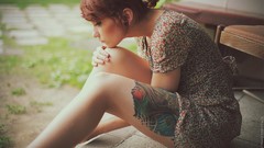 Woman waiting tattoos brunettes models redheads