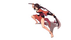 Woman Warriors red eyes barefoot anime girls brunettes fighting 