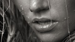 Woman water drops blondes grayscale Juliane Raschke