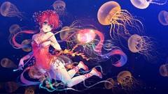 Woman water jellyfish Sea
