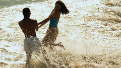 Woman water Men laughing