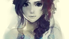 Woman watercolor faces black hair black eyes artwork pale skin