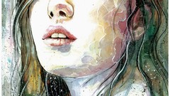 Woman watercolor faces drawings portraits