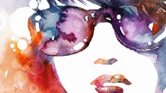 Woman watercolor faces sunglasses multicolor artwork