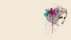 Woman watercolor white background paintings