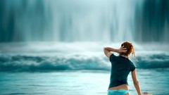 Woman waterfalls blondes surfboards