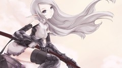 Woman weapons Anime white hair fantasy art