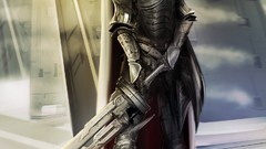 Woman weapons armor Swords artwork fantasy art eyepatch