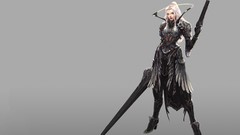 Woman weapons armor Swords blondes artwork fantasy art Simple 