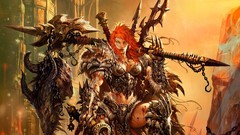 Woman weapons blood armor diablo iii barbarian artwork video 