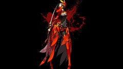 Woman weapons blood dress black background Swords short hair 