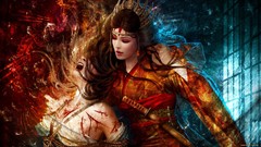 Woman weapons blood pain Warriors artwork fantasy art