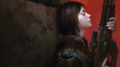 Woman weapons closed eyes brunettes artwork